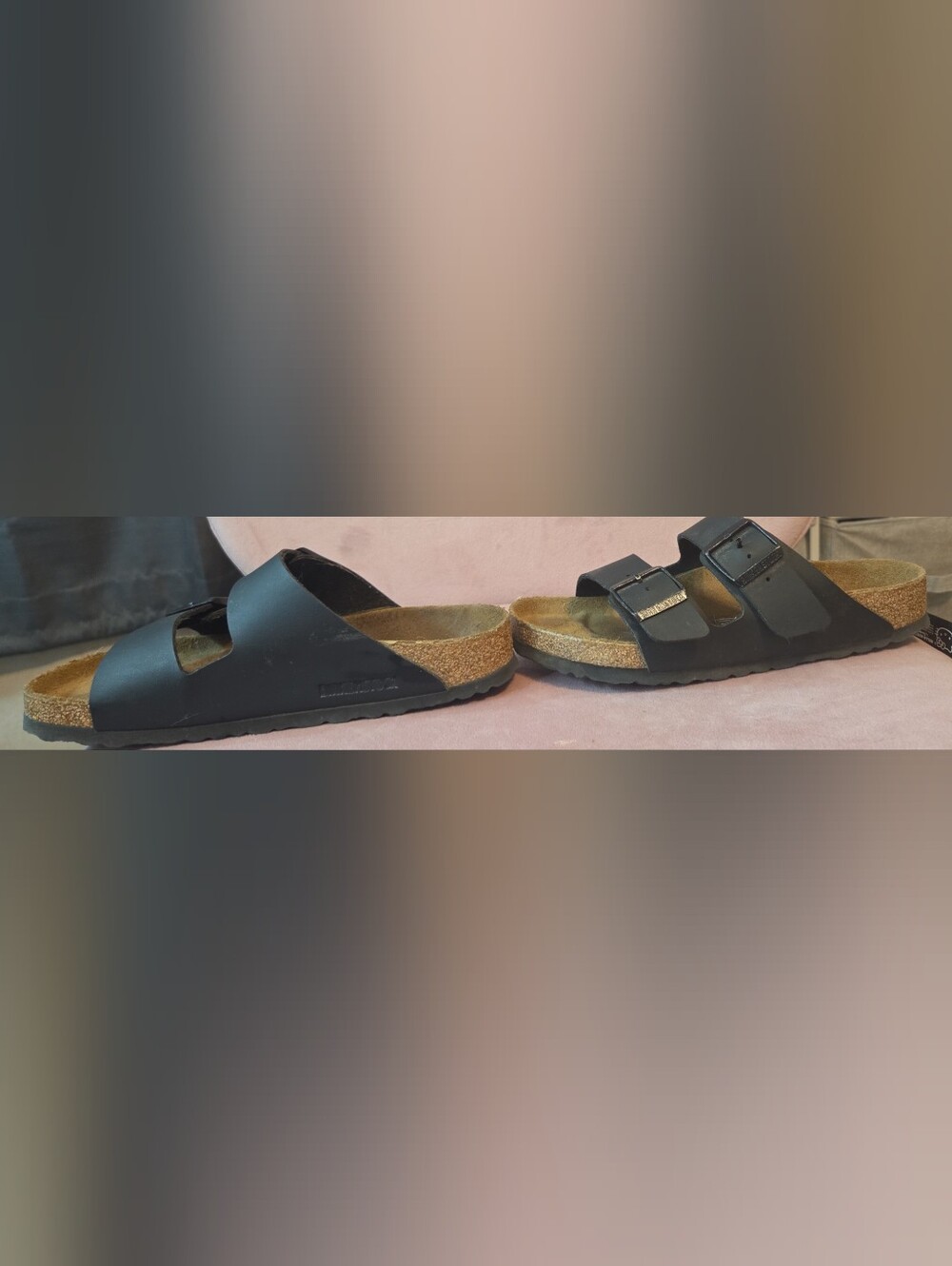 Birkenstock Women's Black Two-Strap Cork Footbed Sandals